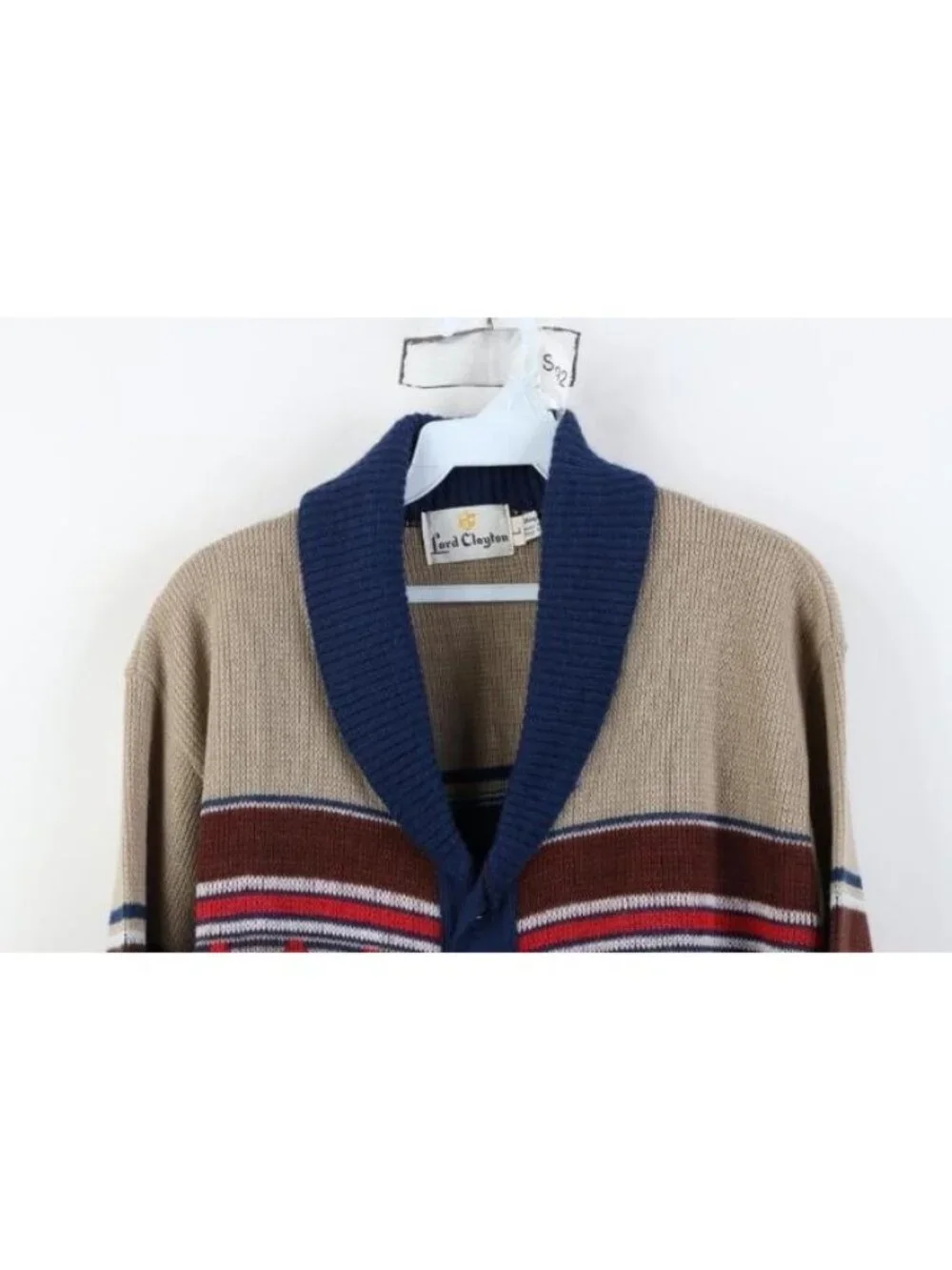 Deadastock Vintage 60s 70s Mens Large Fair Isle Knit Shawl Cardigan Sweater USA